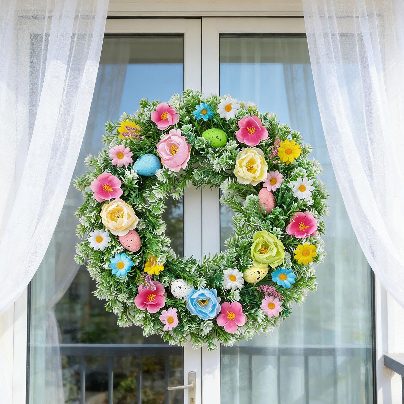 Amazon.co.jp: 造花リース 45cm (18インチ) カラフルな春夏の壁掛け